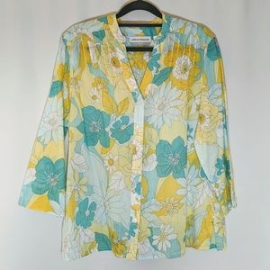 Alfred Dunner Petite Floral Button Down Top